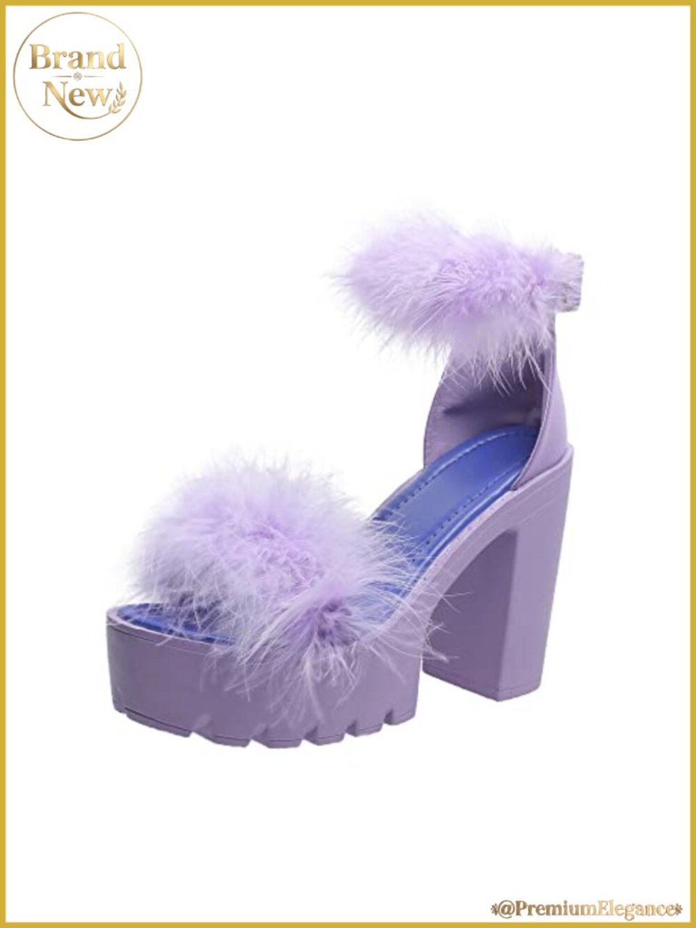 Women Faux Fur Chunky Heel Sandal Ankle Strap Dress Heel